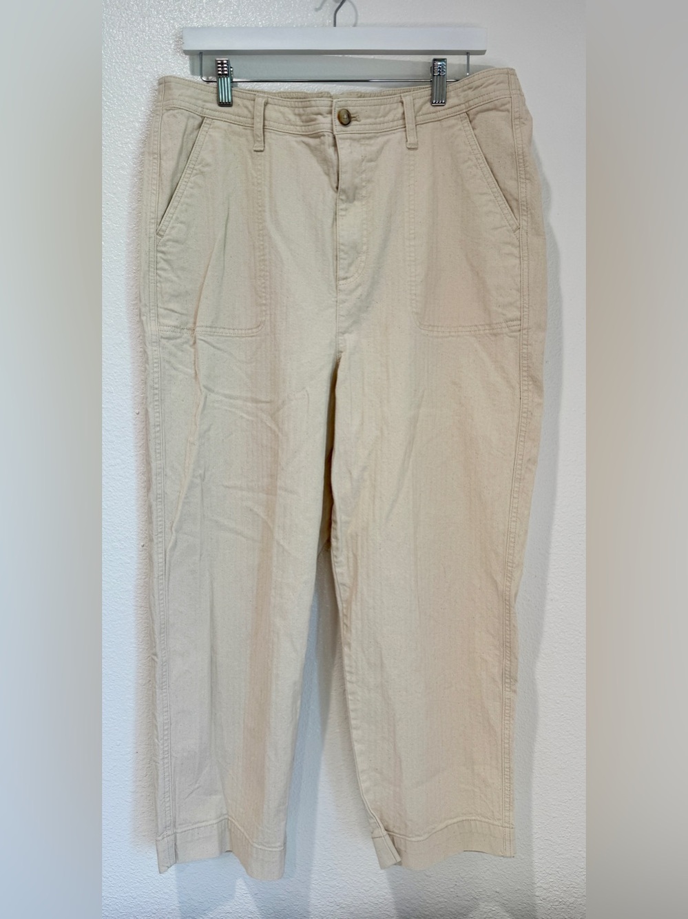 Madewell Cream Cotton Elastic Waist Utility Patch Pocket Straight Leg Pants XL